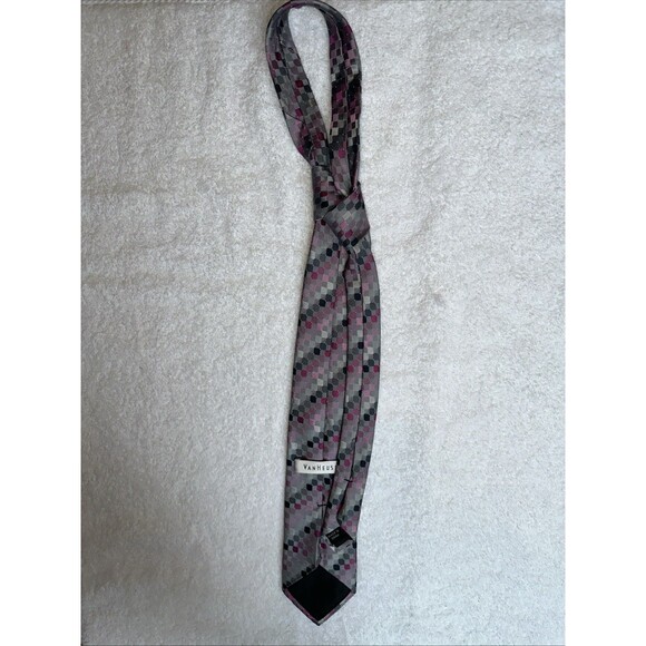 Van Heusen Men’s Tie Silk Multicolored Pink/Gray - Picture 2 of 2